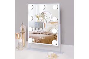 Hansong Vanity Mirror with Lights with 9 LED Bulbs Makeup Mirror with Lights 3 Color Lighting Modes Lighted Vanity Makeup Mirror 360 Degree Rotation White
