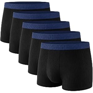 YE Shuran Men's Ribbed Cotton Boxer Briefs, Stretch for Work, Home & Travel | ribbed cotton boxer briefs with 95% cotton, fle