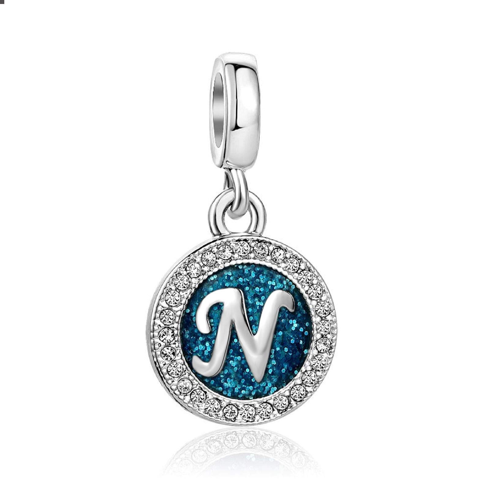 KunBead Jewelry Letter N Initial Charms Baby Girl Boy Engagement Nurse Blue Love Dangle Bracelets and Charms