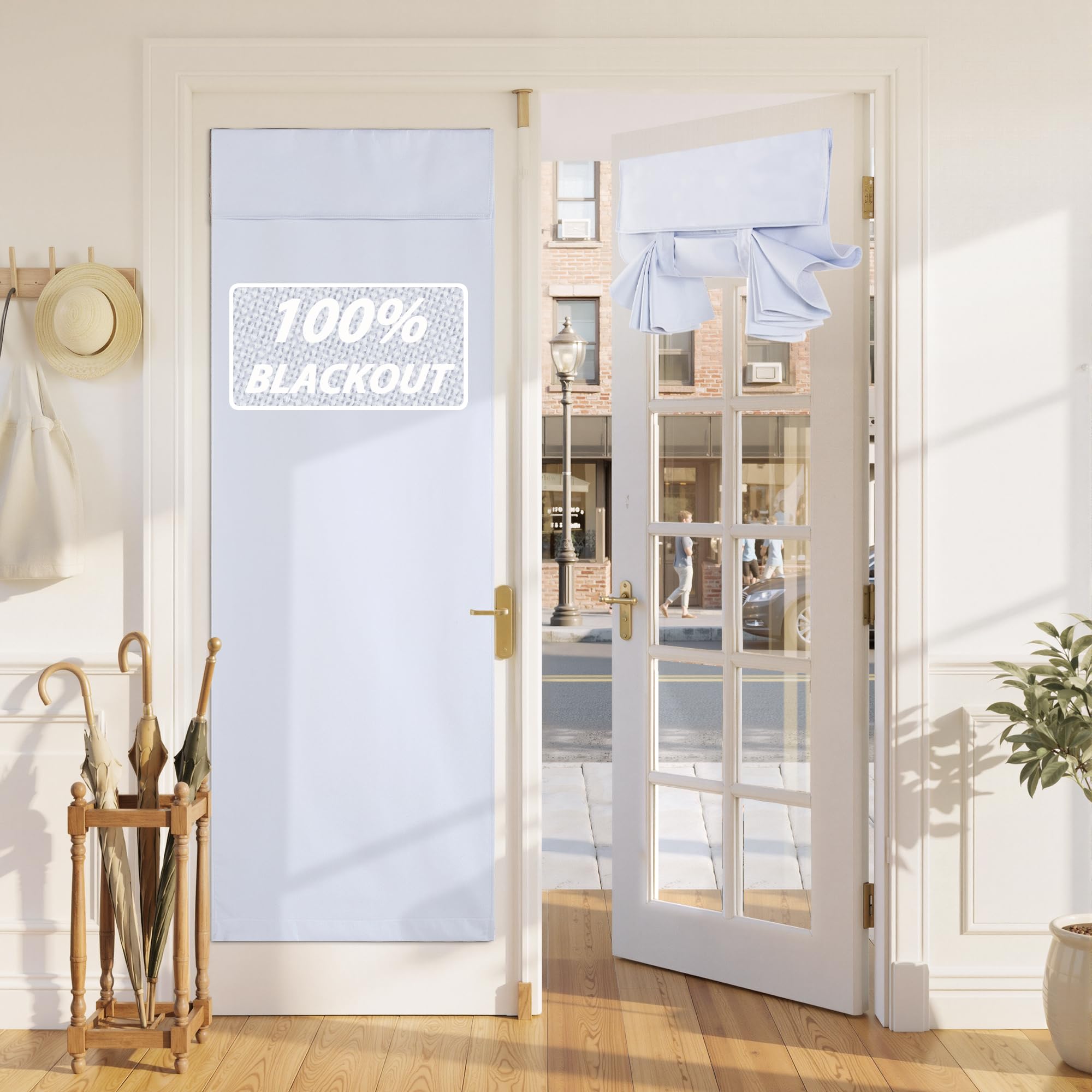 RYB HOME 100% Blackout Linen French Door Curtain - Home Decor No Drill Door Curtain for Front Window, Thermal Insulated Privacy Blinds with 2 Adhesive Tapes, W 36 x L 72, 1 Panel, Pure White