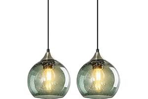 LBSQJ Gray Green Glass Pendant Lights Kitchen Island Lighting Globe Pendant Light Fixtures Modern Pendant Lighting for Kitchen Island Bedroom Living Dining Room Light Fixture(5.9in, 2-Pack)