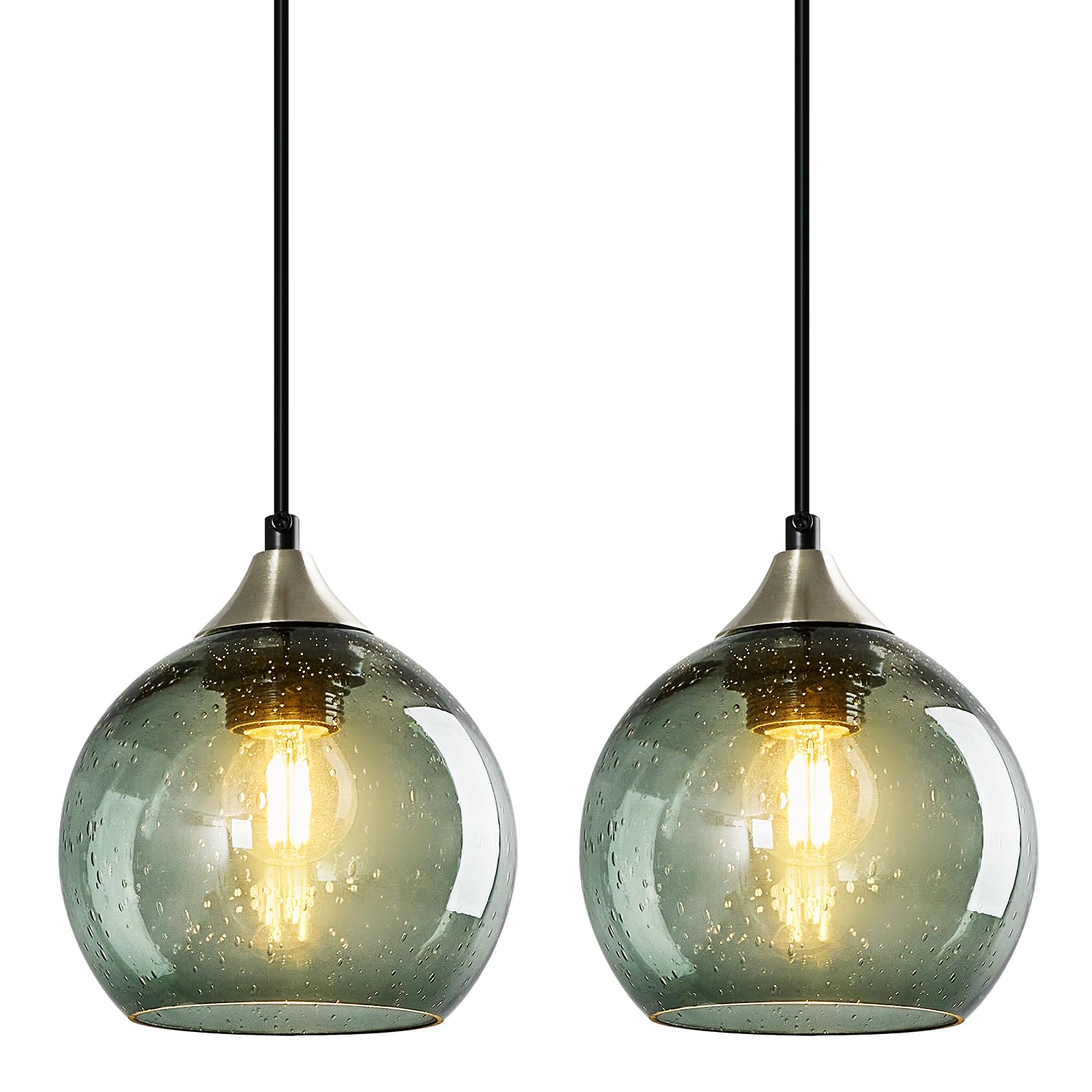 Photo 1 of LBSQJ Gray Green Glass Pendant Lights Kitchen Island Lighting Globe Pendant Light Fixtures Modern Pendant Lighting for Kitchen Island Bedroom Living Dining Room Light Fixture(5.9in, 2-Pack)