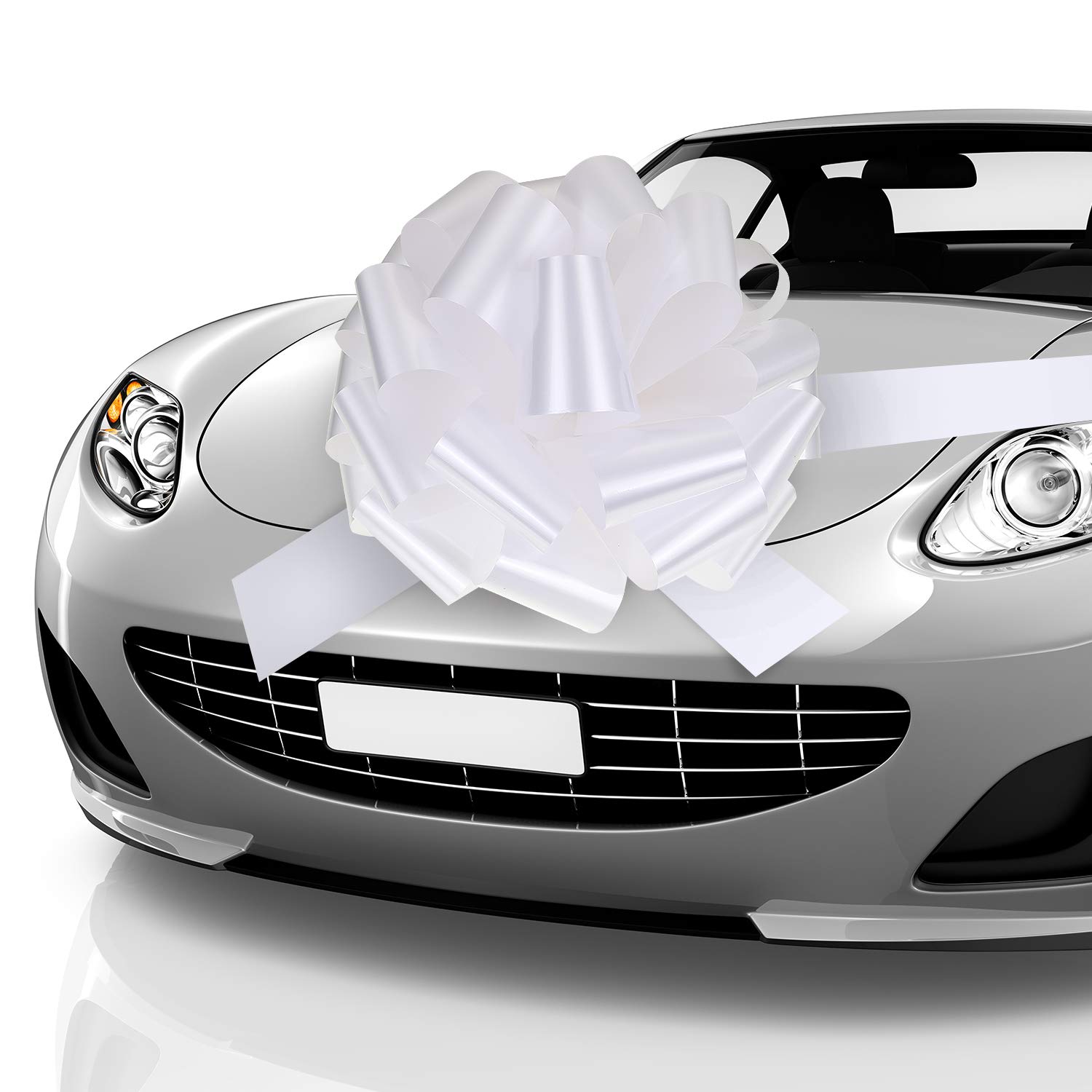 Zonon Car Bow Pull Bow Car Gift Wrapping Bow with 20 ft Car Ribbon for Car Decor Wedding New Houses Party Celebration (White, 20 Inch)