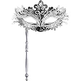 OIDEA Women's Masquerade Mask with Stick: Rhinestones Deecorations Mardi Gras Venetian Mask Carnival Party Costume Ball Mask