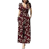 LILBETTER Women's Summer Short Sleeves Dress Wrap Waist Maxi Dresses with Pockets