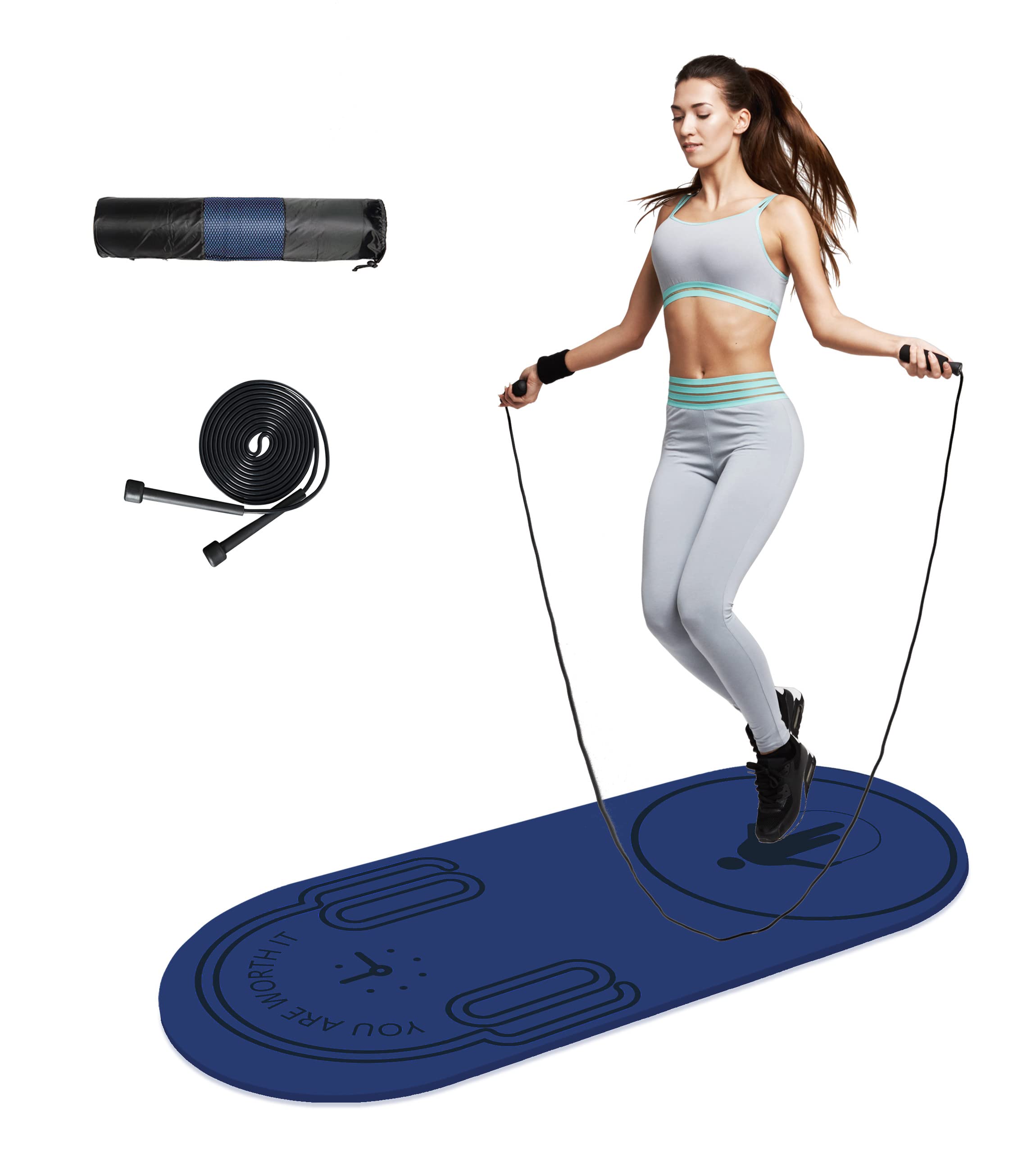 LaiEr Jump Rope Mat,55"x24"Non-Slip Fitness Exercise Knees Protection Impact Absorption 8mm Thick Workout Jumping Pad for Home Gym Flooring and Concrete Rope Protection Blue