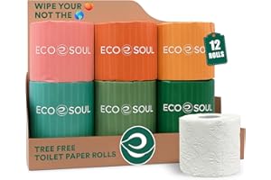 ECO SOUL Bamboo Toilet Paper 12 Mega Rolls 3 Ply, 300 Sheets per Roll | Eco-Friendly Septic Safe Organic Bath Tissues Sustainable Toilet Paper Compostable - FSC Certified