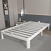 KOSOSO White 10 Inch Twin Bed Frames, Metal Bed Frame Twin Size with Anti-Slip Baffles, No Box Spring Needed, Rounded Corner Legs, Heavy Duty Steel Platform Support, Noise Free, Storage Space