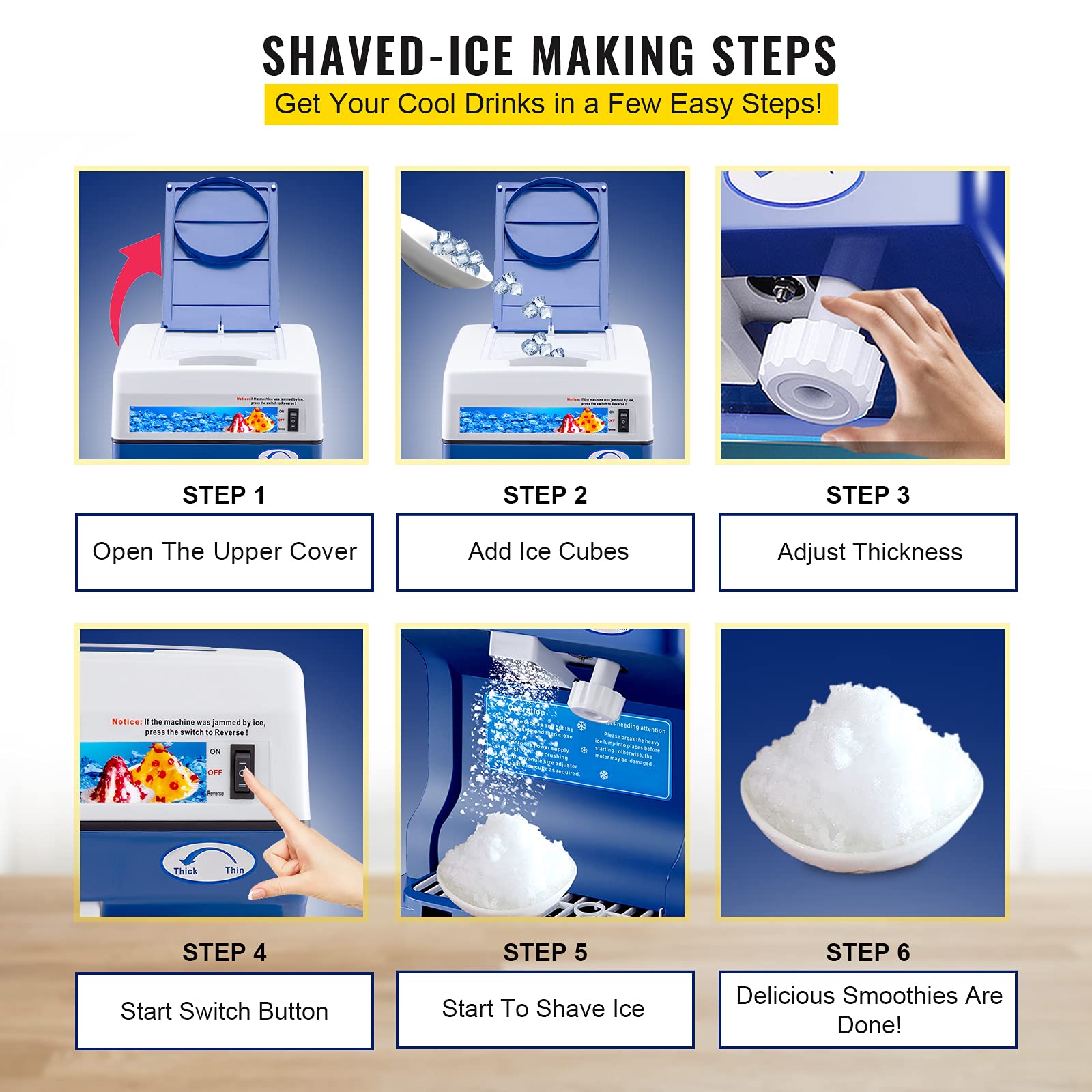 VEVOR 110V Electric Shaved Ice Machine 500W Snow Cone Maker Tabletop w/Adjustable Ice Texture, Ice Shaving Machine 265LBs/hr for Home and Commerical Use