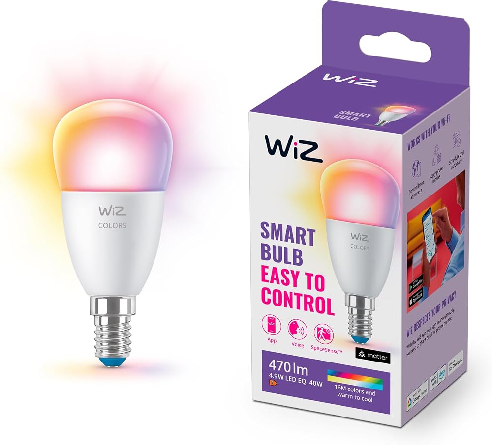 WiZ Smart Colour Bulb E14 4.9W Smart Dimming WiFi Works with Alexa Google