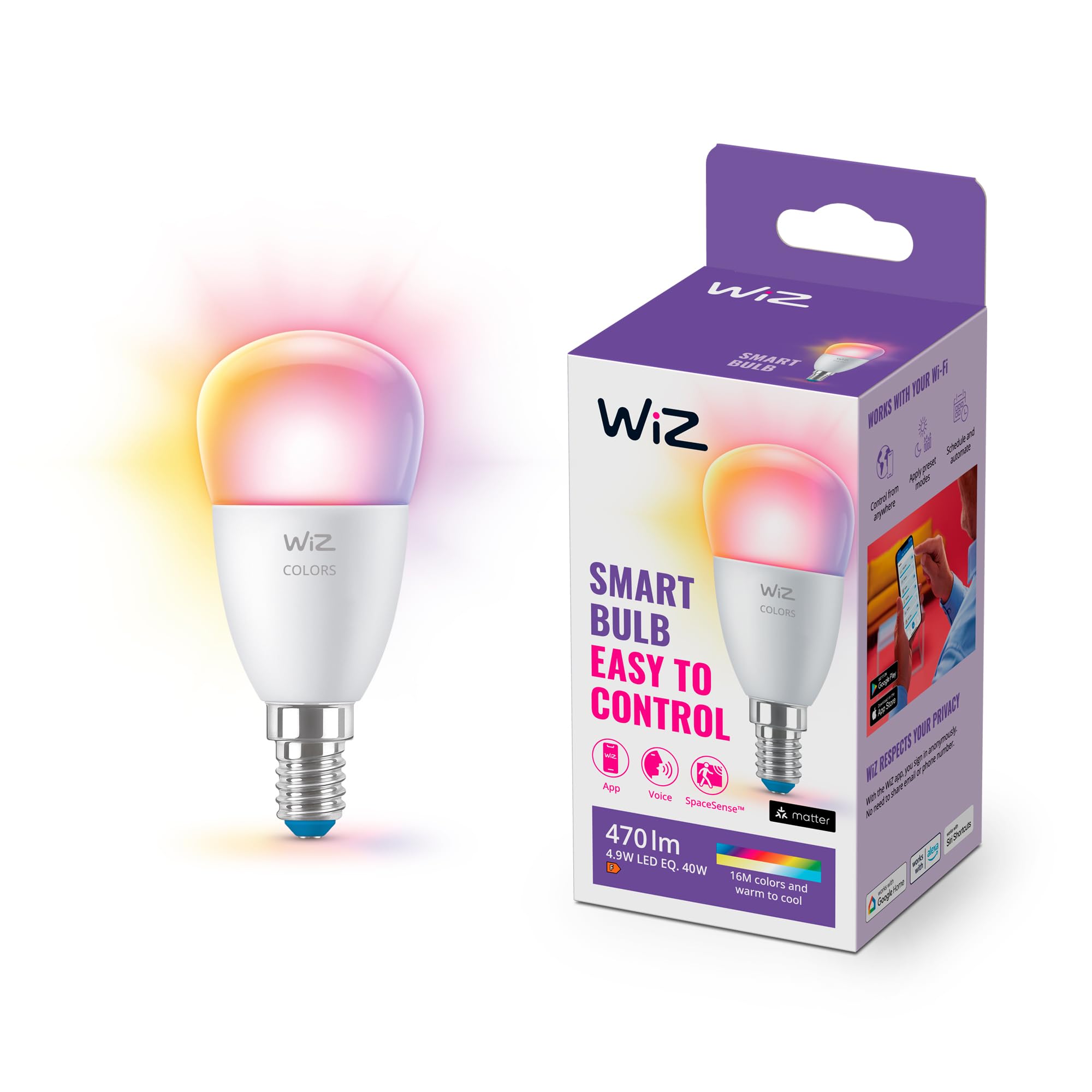 WiZ Smart LED Bulb, Colour [E27 Edison Screw] 40W, Smart LED Connected WiFi Works with Alexa, Wi-Fi/Bluetooth, 40W App Control Livingroom, Bedroom, Easy Plug and Play, packaging may vary — image 1