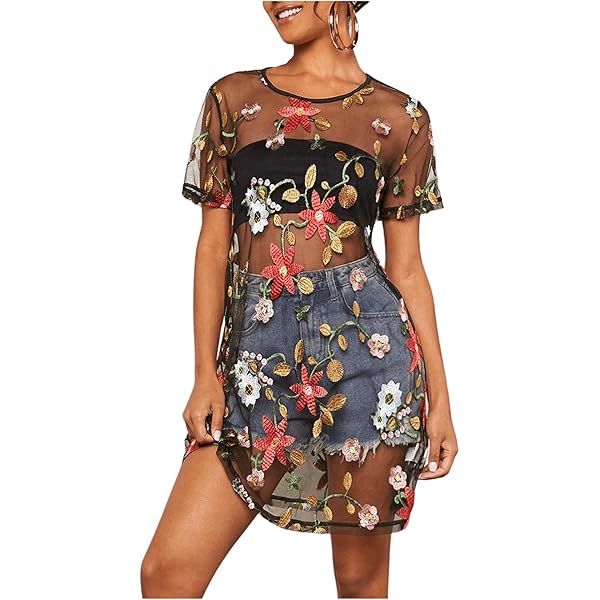 Floerns Women's Sheer Mesh Dress Beach Swimwear See Through Cover Ups Black  Ink X-Small at Amazon Women's Clothing store