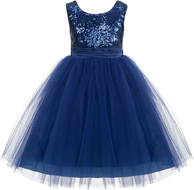heart back sequin and tulle flower girl gown