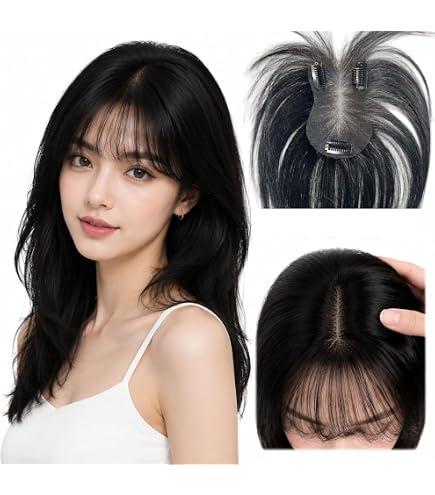 Human Hair Topper with Air Bangs, T-Part Lace Base, 11 Inch Length Amazon.com : Anemone Human Hair Toppers for Women Clip in  main image 4