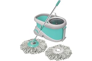 Spotzero Spin Mop and Bucket Set with Wringer, 360 Spinning Mops System with 2 Microfiber Refills, Extendable Handle, Liquid Dispenser, Floor Cleaning System -Wave Spin Mop by Milton