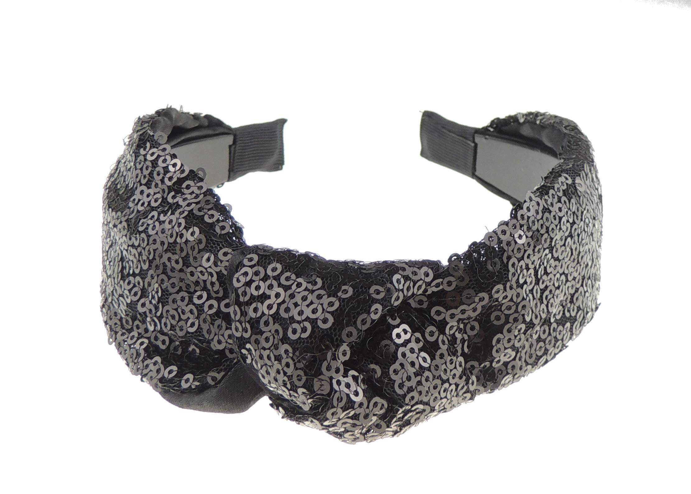 Ladies Sparkly Sequin Covered Evening Party Top Knot Headband Alice Band (Black)