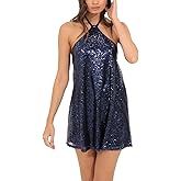 hibshaby Women's Glitter Sequin Dress Halter Neck Party Cocktail Sparkly Mini Dress Clubwear