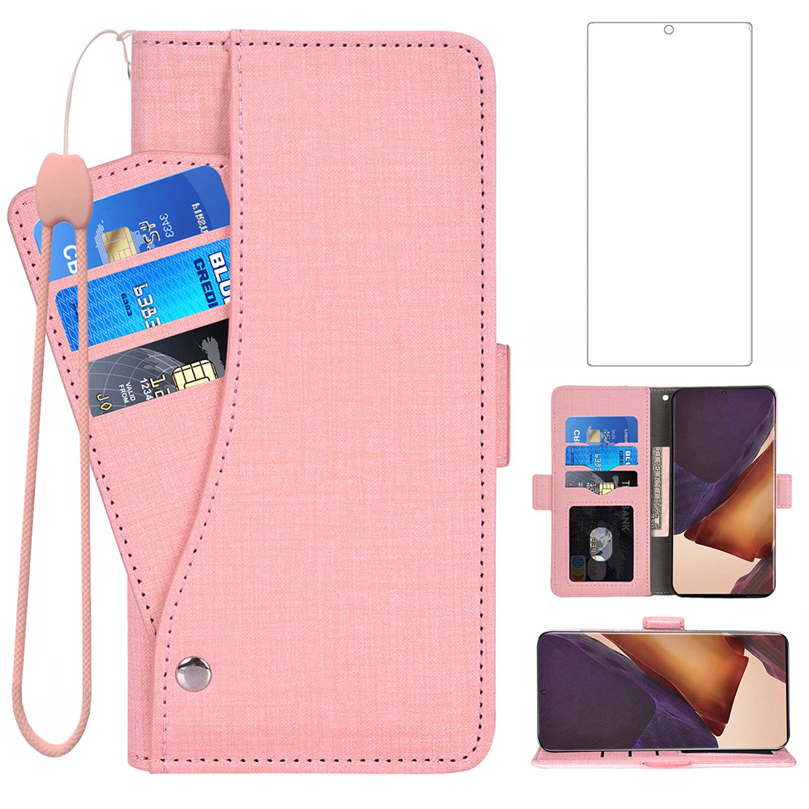 Asuwish Compatible with Samsung Galaxy Note 20 Ultra Glaxay Note20 Plus 5G Wallet Case Tempered Glass Screen Protector and Phone Cases for Gaxaly Notes 20Ultra Note20+ U + 20+ Twenty Not S20 Pink