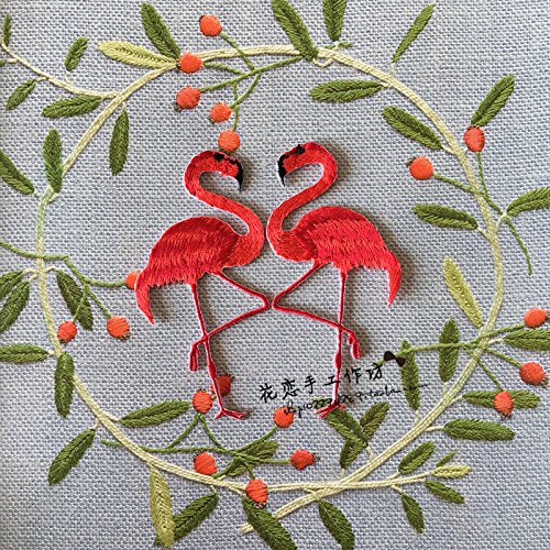 Custom embroidery boutique brooch Korean couple models red flamingo brooch pin badge PDA fabric sticker clothing accessories - Thumbnail 2