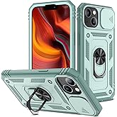 Fetrim Case for iPhone 13, Camera Cover Phone Case with Rotation Ring Stand for Apple iPhone 13 - Green