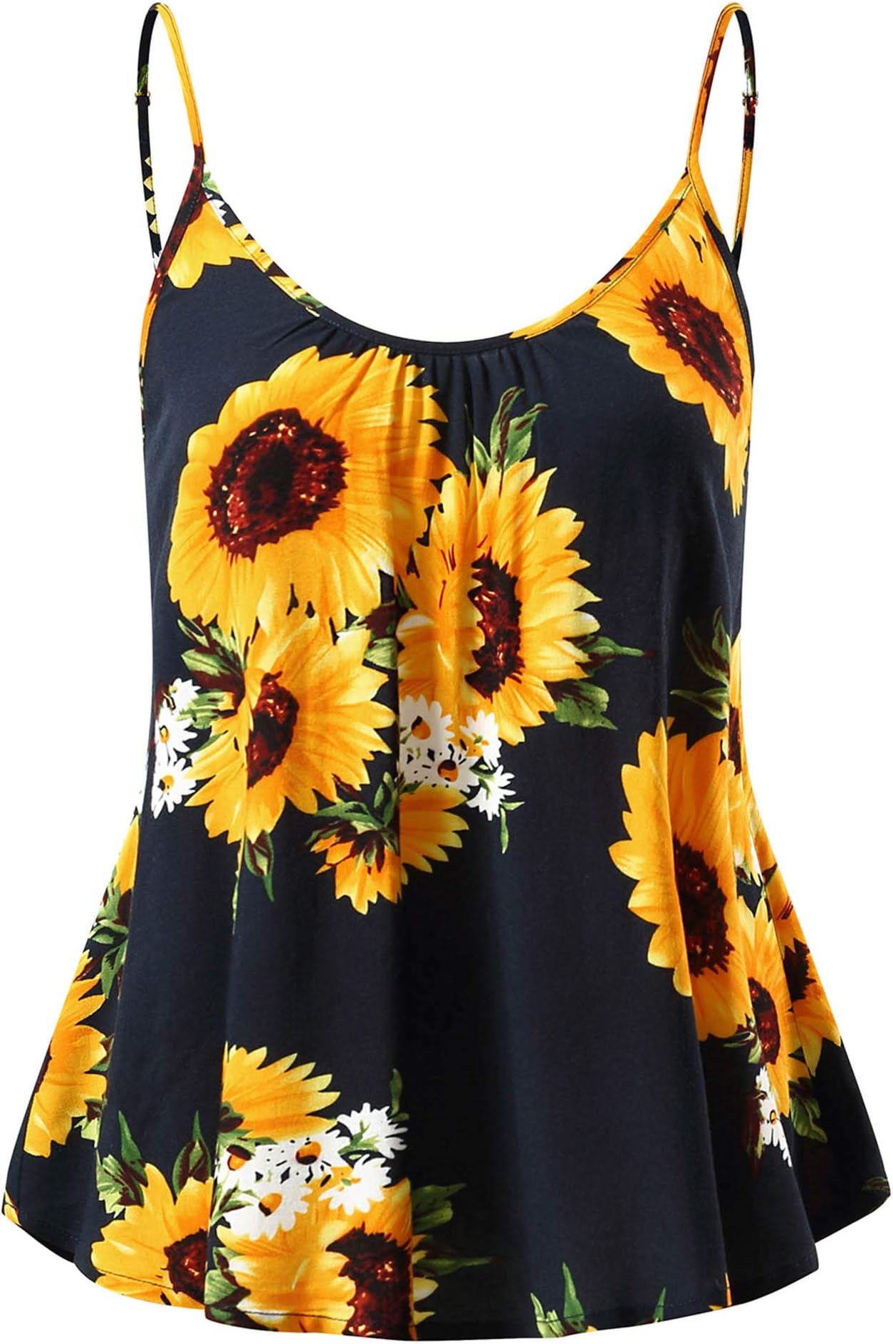Women's Sleeveless Summer Flowy Print Floral Spaghetti Strappy Tank Tops