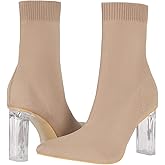 Shoe'N Tale Women's Knit Sock Ankle Boots Pointed Toe Clear Mid Heel Slip-on Stretch Booties Shoes