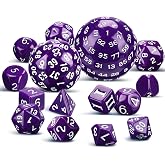 Civaner 15 Pcs Complete Polyhedral Dice Set, Purple and White