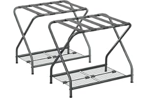 NEFROM Luggage Rack, Set of 2, Suitcase Stand with Storage Shelf, Foldable Metal Luggage Holder for Guest Room, Bedroom, Hotel LR-GY-2