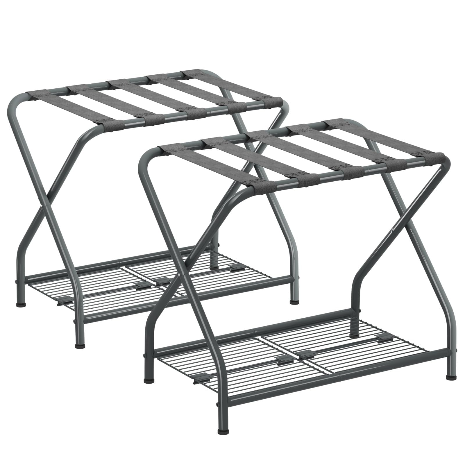 Photo 1 of NEFROM Luggage Rack, Set of 2, Suitcase Stand with Storage Shelf, Foldable Metal Luggage Holder for Guest Room, Bedroom, Hotel LR-GY-2