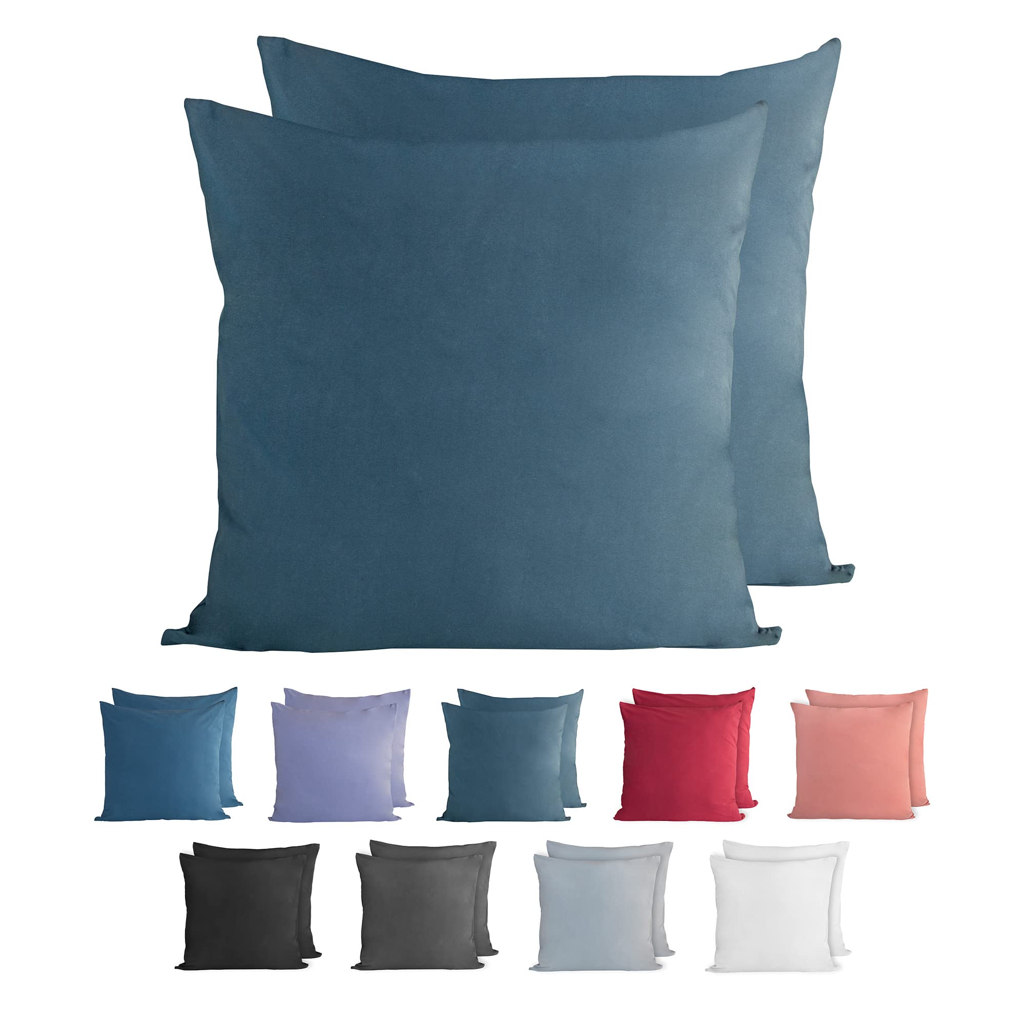 Komfortec 100% Cotton Cushion Covers Set of 2 40 x 40 cm, Super Soft Premium Jersey Pillowcase 150 g/m², Cushion Cover, Petrol Blue — image 1