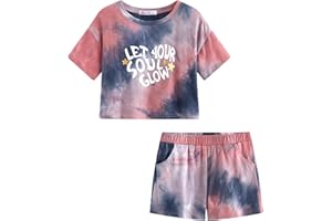 Topgal 100% Cotton Tie Dye Crop Top & Shorts Clothes Set Outfit for Big Girls Size 6-18