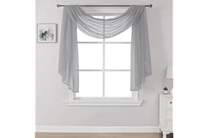 DONREN 144 Inches Long Window Scarf Valances for Party - Luxury Soft Gray Semi Sheer Curtain Scarf for Window,1 Panel (Gray,1 Panel)