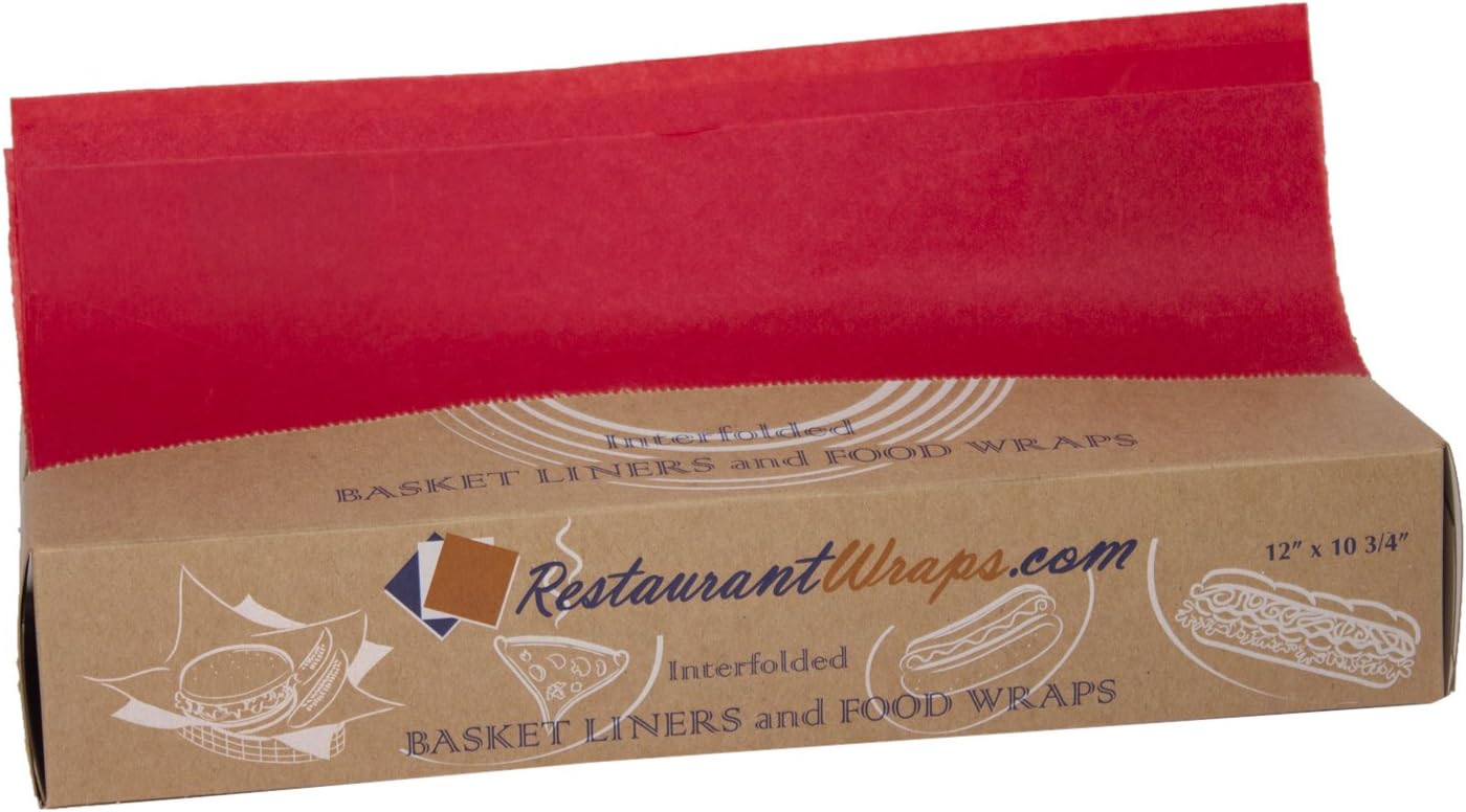 RestaurantWraps.com Interfolded Waxed Tissue, Basket Liner and Food Wrap, 12" x 10.75", Cherry (6 Packs of 500 Sheets)