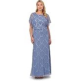 Adrianna Papell Women's Bead Blouson Long Dress, French Blue, 14