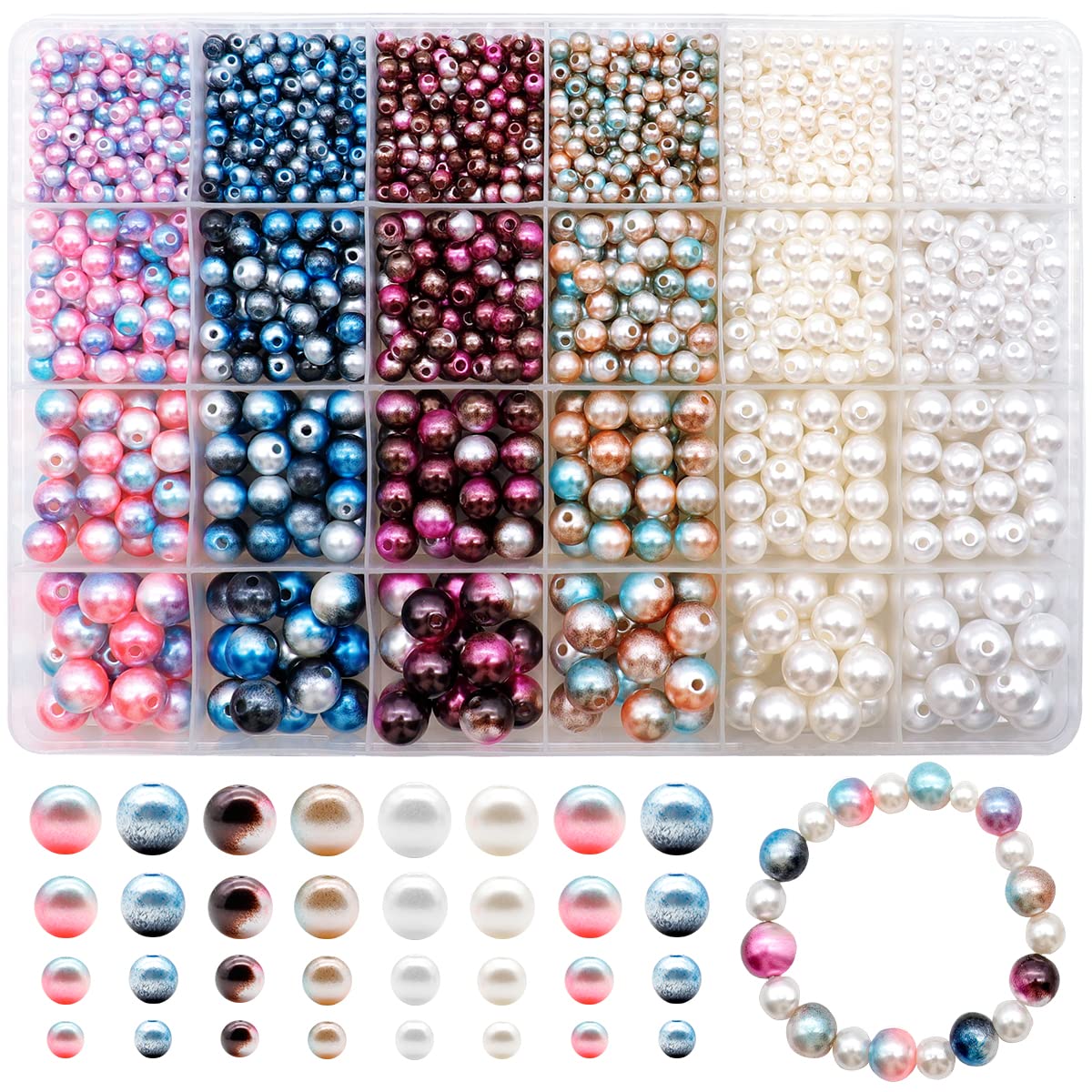 Dotilili Glass Pearl Beads 1890 Pcs Shiny 4/6/8/10mm Spacer Round Beads for Jewellery Making DIY Bracelet Necklace Earring Knitting Decorations (Dark Green, Blue, Purple)
