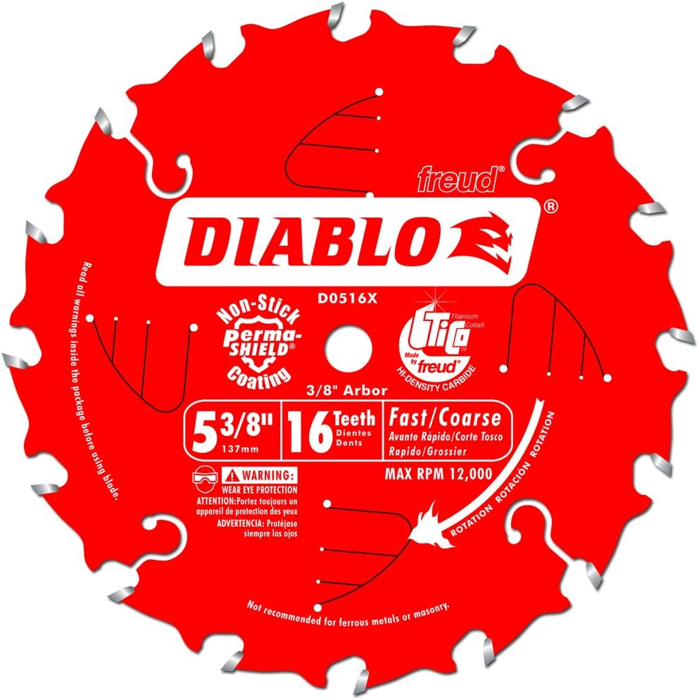 Lit Freud D0516X Diablo 16 Tooth ATB Fast Cutting Cordless Trim Saw Blade with 10mm Arbor, 5-3/8"