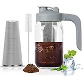 Cold Brew Coffee Maker Pitcher,32 Oz Glass Mason Jar Pitcher with V-shaped Pour Spout Handle Lid,Stainless Steel Filter for Iced Coffee,Iced tea,Breast Milk,Fruit Drinks,lemonade-Gray