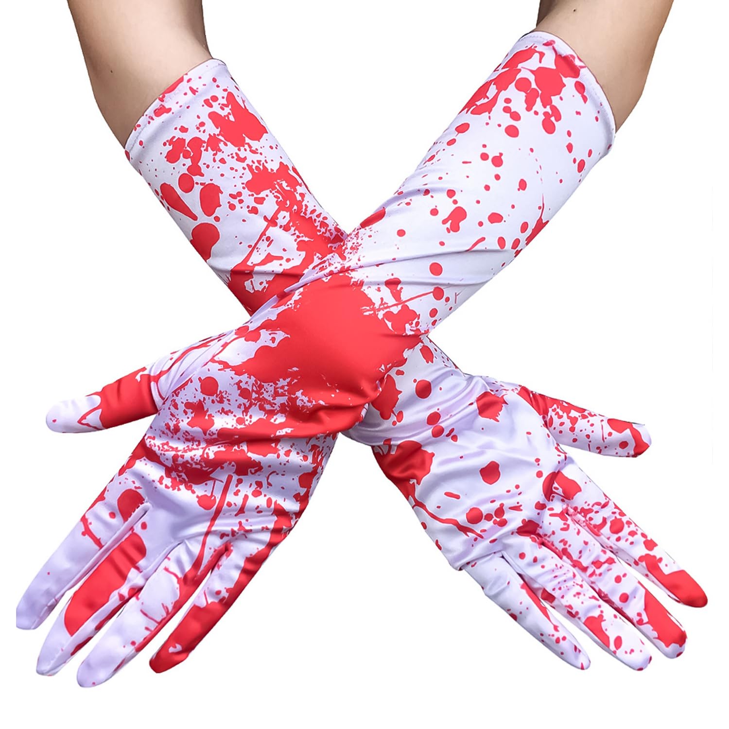 BORFUE Bloody Gloves Festival Costume Nurse White Blood Splattered Gloves for Halloween Party Costume Cosplay Accessory