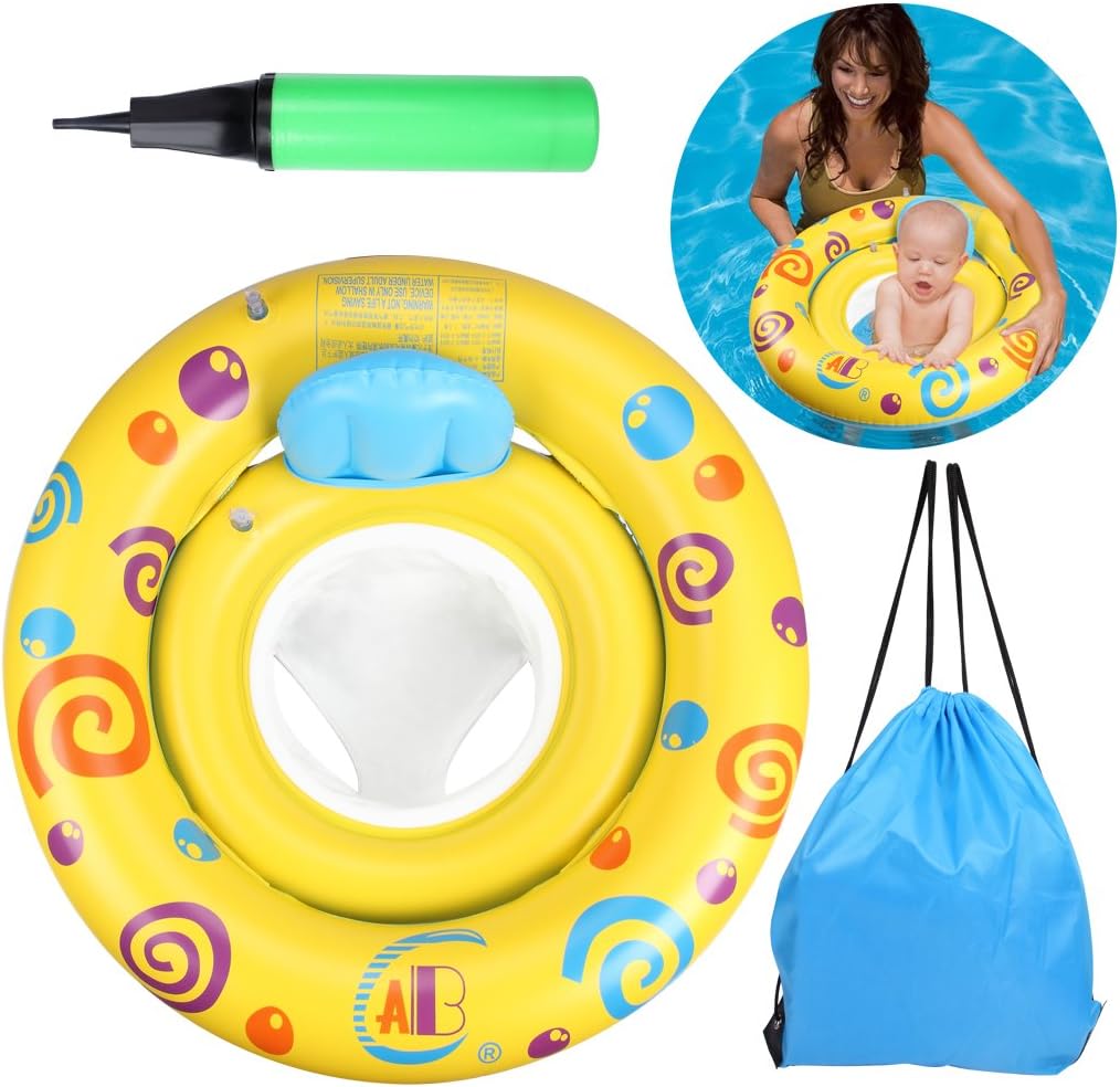 OWUDE Baby Swimming Ring with Seat, Safety Swim Floater for Infant Round Inflatable, Yellow, 6-36 Months