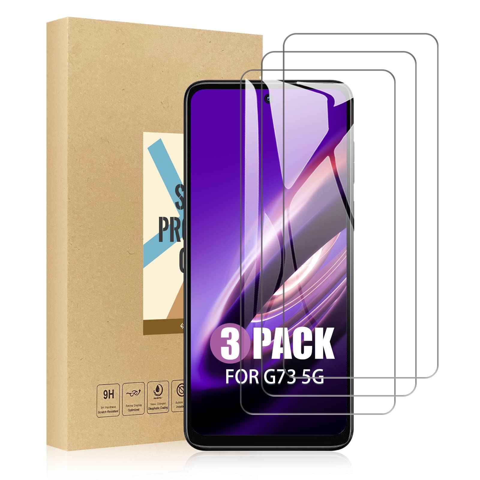SCL Screen Protector Compatible with Moto G73 Screen Protector Motorola G73 Tempered Glass Film [3-Pack], [Easy Installation, Case Friendly, Bubble-free, 9H]
