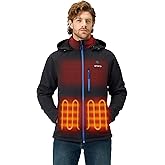 ORORO Men's 4 Heat-Zone Heated Jacket with USB-C Rechargeable Battery, Soft Shell Heated Jacket with Detachable Hood