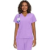 floralhue Scrub Tops for Women, Curved V-Neck Scrub Tops with 3 Pockets, Soft Stretch, Easy Care