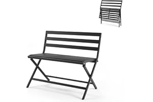 RICNOD Outdoor Garden Bench Foldable, 2-Person Aluminum Outdoor Bench Rustproof Patio Bench for Garden, Porch, Backyard, Deck, Dark Grey
