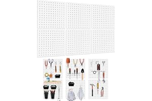 Dobures 6PCS Metal Pegboard Kit, White Pegboard Panels, Wall Organizer for Tools Heavy Duty Steel Peg Board Storage System for Workbench, Garage, Office, Kitchen and Craft Room