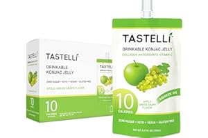 TASTELLI Konjac Jelly Infused with Collagen Drink + Vitamin C + Antioxidants / 10 Calories, Vegan, Zero Sugar/Healthy Drinkable Dessert Pouch / (Apple + Green Grape) - 150mL x 10 Pouches