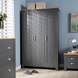 Home Source 3 Door Wardrobe, Oak Effect Top, Dark Grey, 5 Shelves view 2