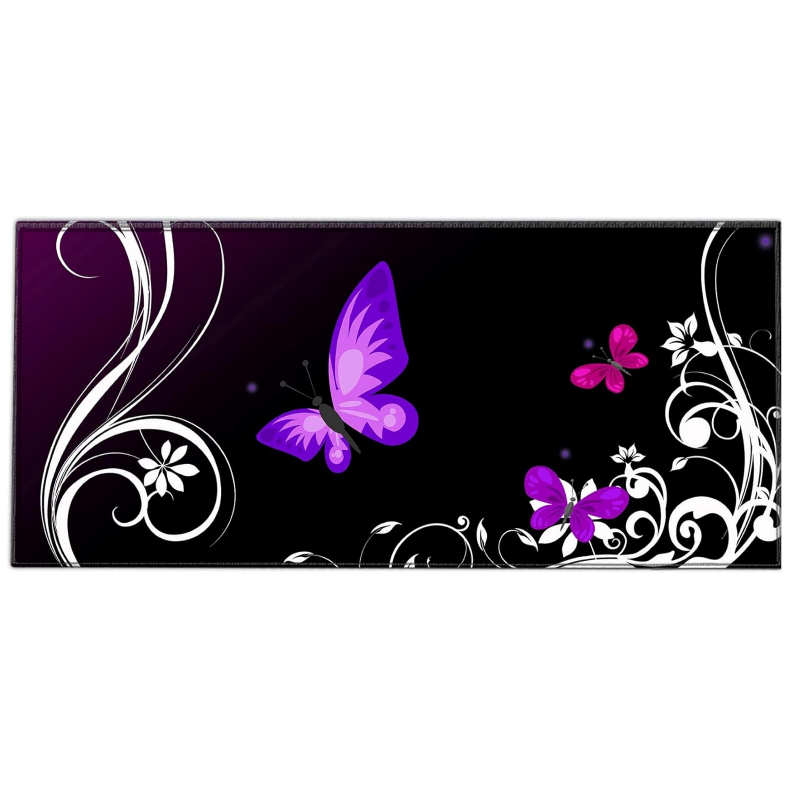 Silent Monsters Mouse Mat Size XX Large 35 x 16 in / 90 x 40 cm, Purple Butterfly, Stitched Edges, washable & rollable Mouse Pad, Gaming Home Office Mousemat, Mousepad non-slip & quiet, Desk Mat XXL