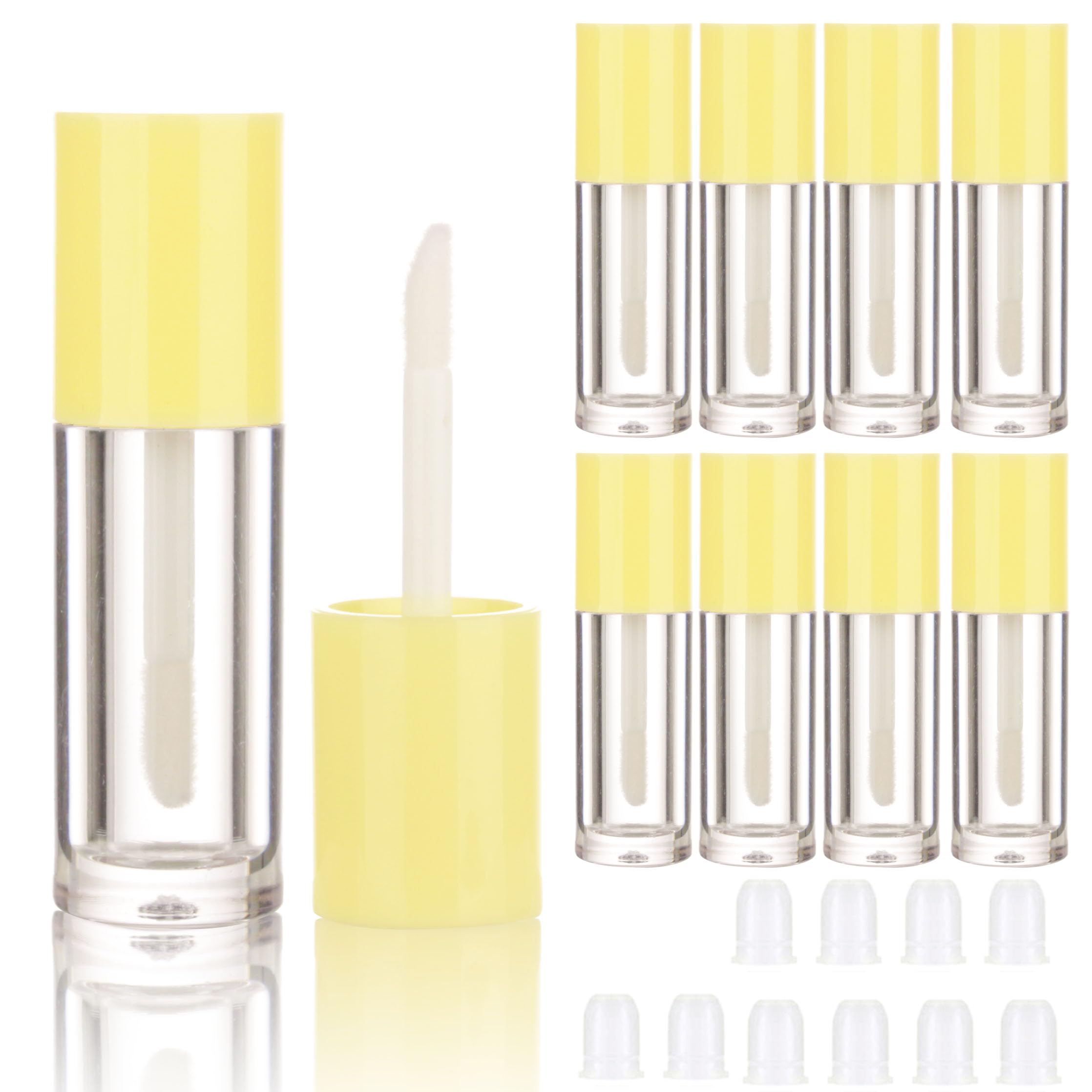 COSIDEA 10PCS Empty Yellow Mini Lip Gloss Tubes 2.5ml 0.08 OZ lipgloss Tube with Wand Applicator for Lip oil tint bottles container