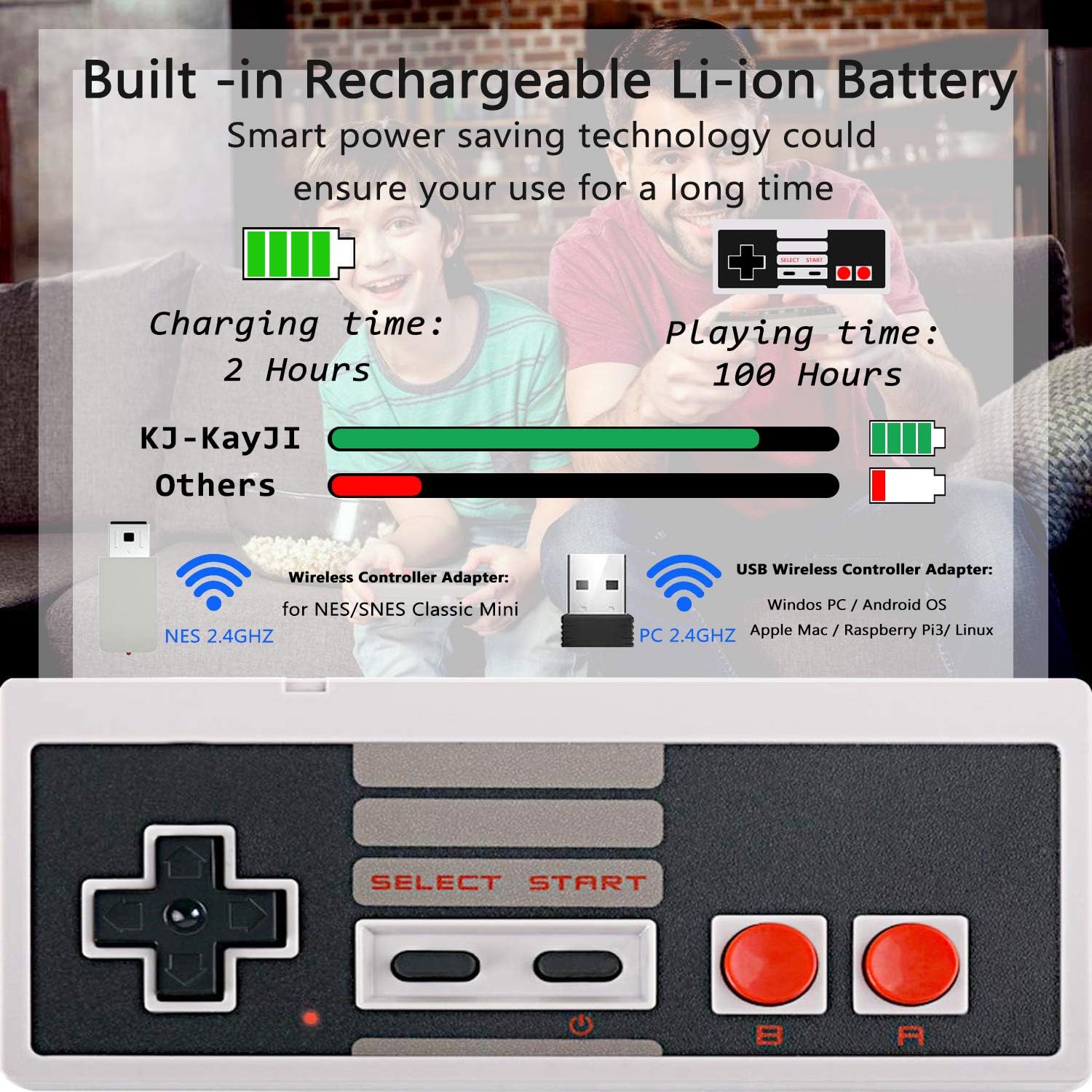 NES Mini Wireless Controller,KJ-KayJI Rechargeable NES Classic Wireless Mini Controller for Nintendo Classic NES/SNES Mini Edition and PC,No-Wired Gamepad Joy-pad Support NES/SNES/Windows/Mac OS/Linux: Computers & Accessories
