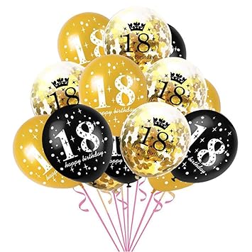Oblique Unique® Konfetti Luftballon Set für 18. Geburtstag Jubiläum Feier Party Ballons 15 Stück Schwarz Gold Transparent